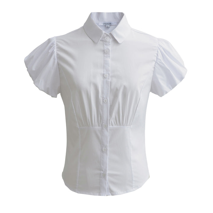Femme Kortsleeve Bluse med knaplukning og puffærmer Stilla