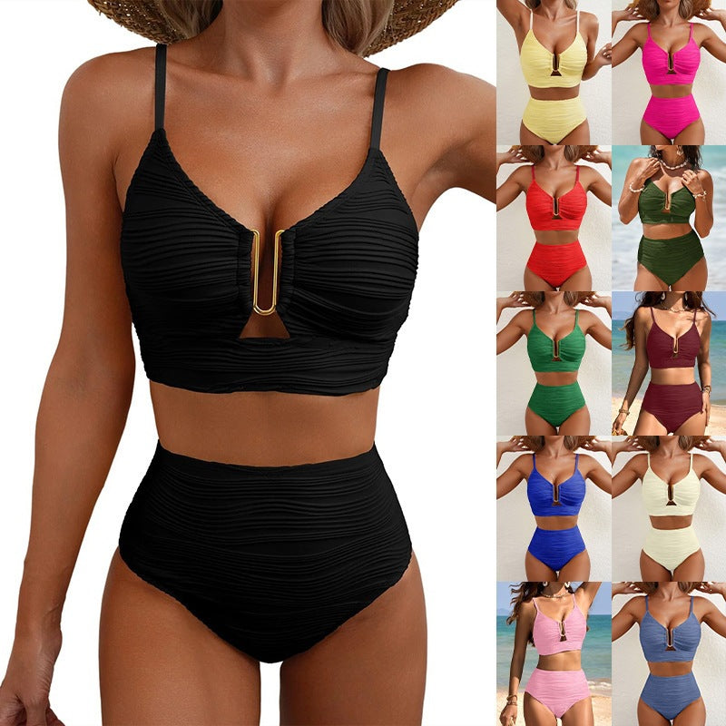 Dame Højskåren Bikini med Rynker Skovae