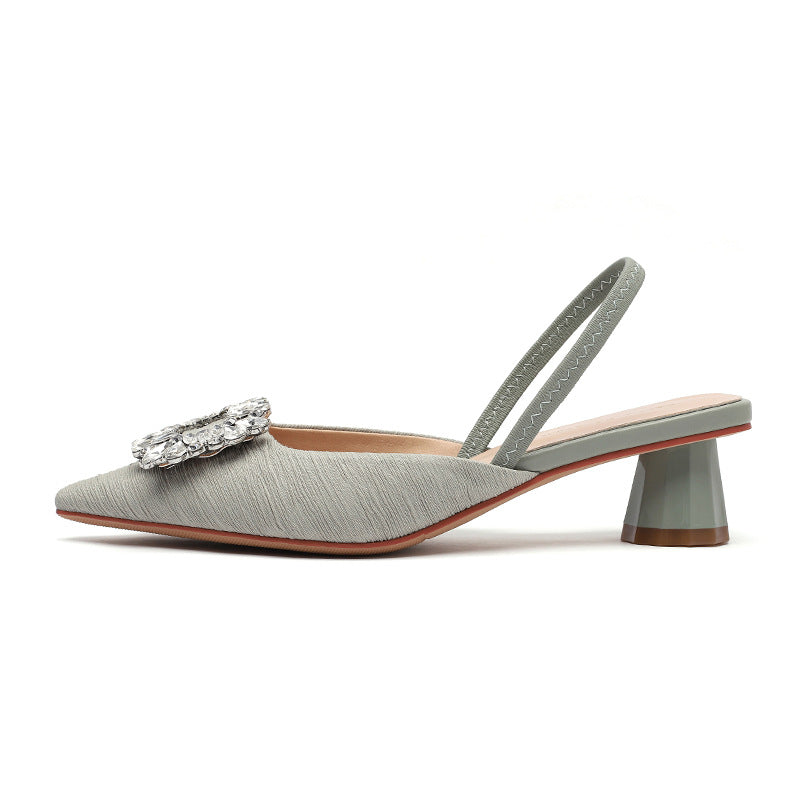 Kvinder Vintage Spids-Tå Slingback-Hæle med dekorativ Broche Stilla