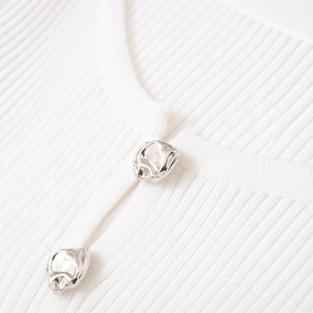 Femme Rippstrik Knap-åben Cardigan Pullover Stilla