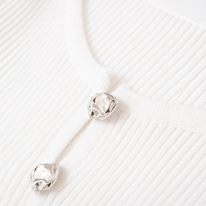 Femme Rippstrik Knap-åben Cardigan Pullover Stilla