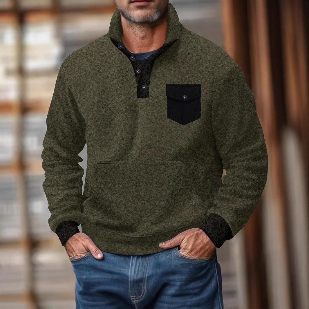 Herrer sweatshirt med moderne ståkrave og påsyet lomme Stilla
