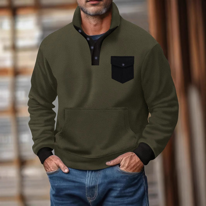 Herrer sweatshirt med moderne ståkrave og påsyet lomme Stilla