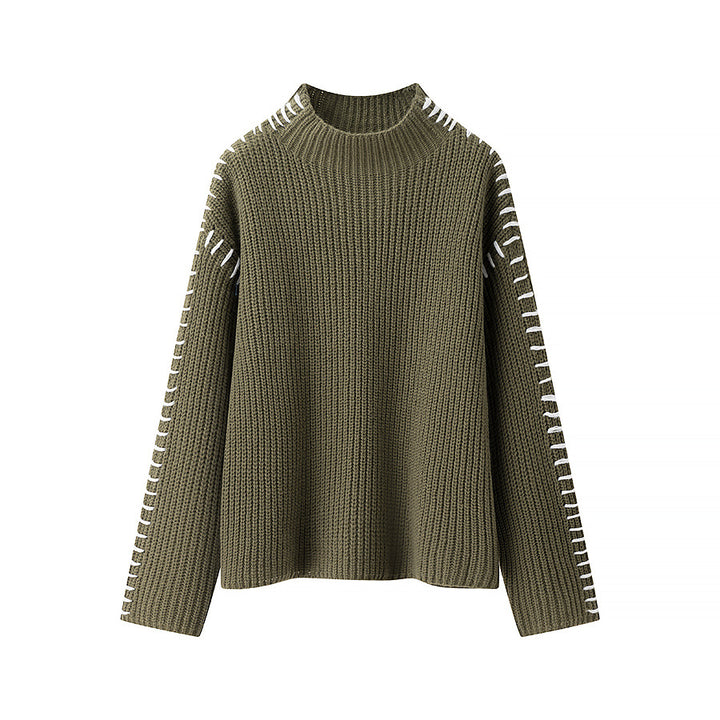 Dame fluffy strikpullover med elegant rullekrave og moderne indsatser Stilla