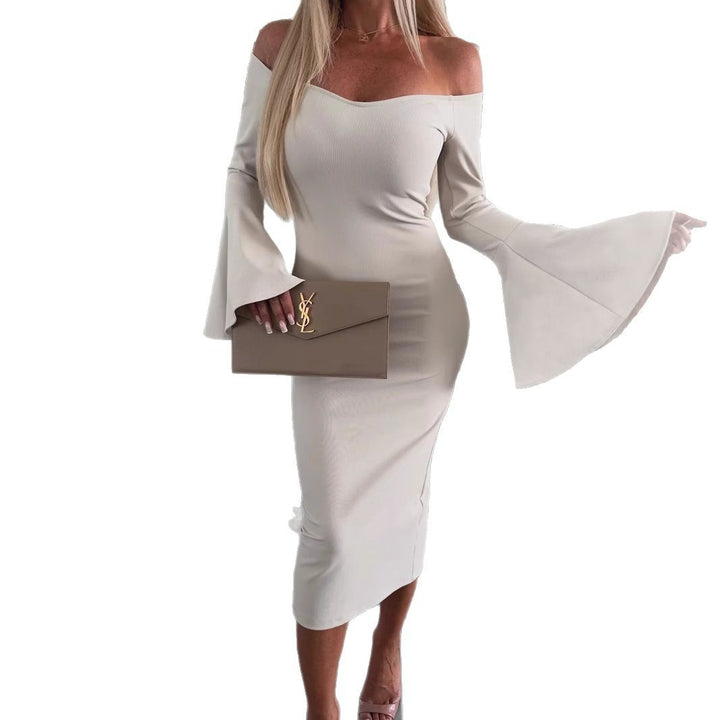Dame Off-Shoulder Midi Kjole med klokkeærmer Stilla