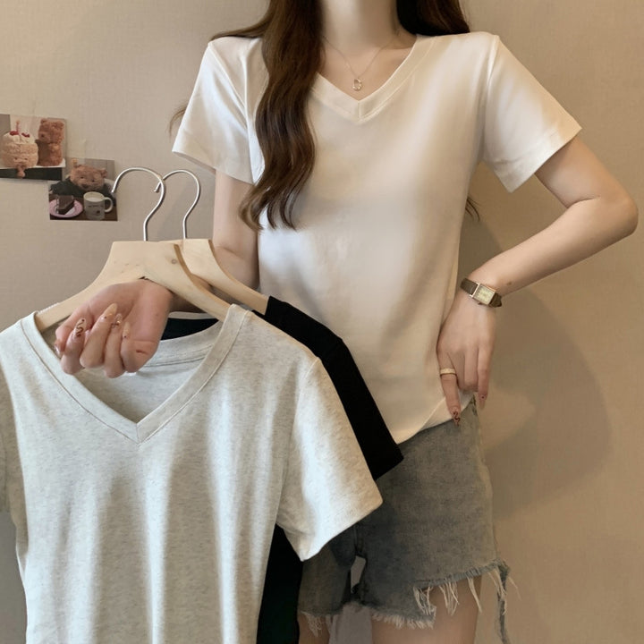 Femme V-Udsnit Fritid Basic T-Shirt Stilla