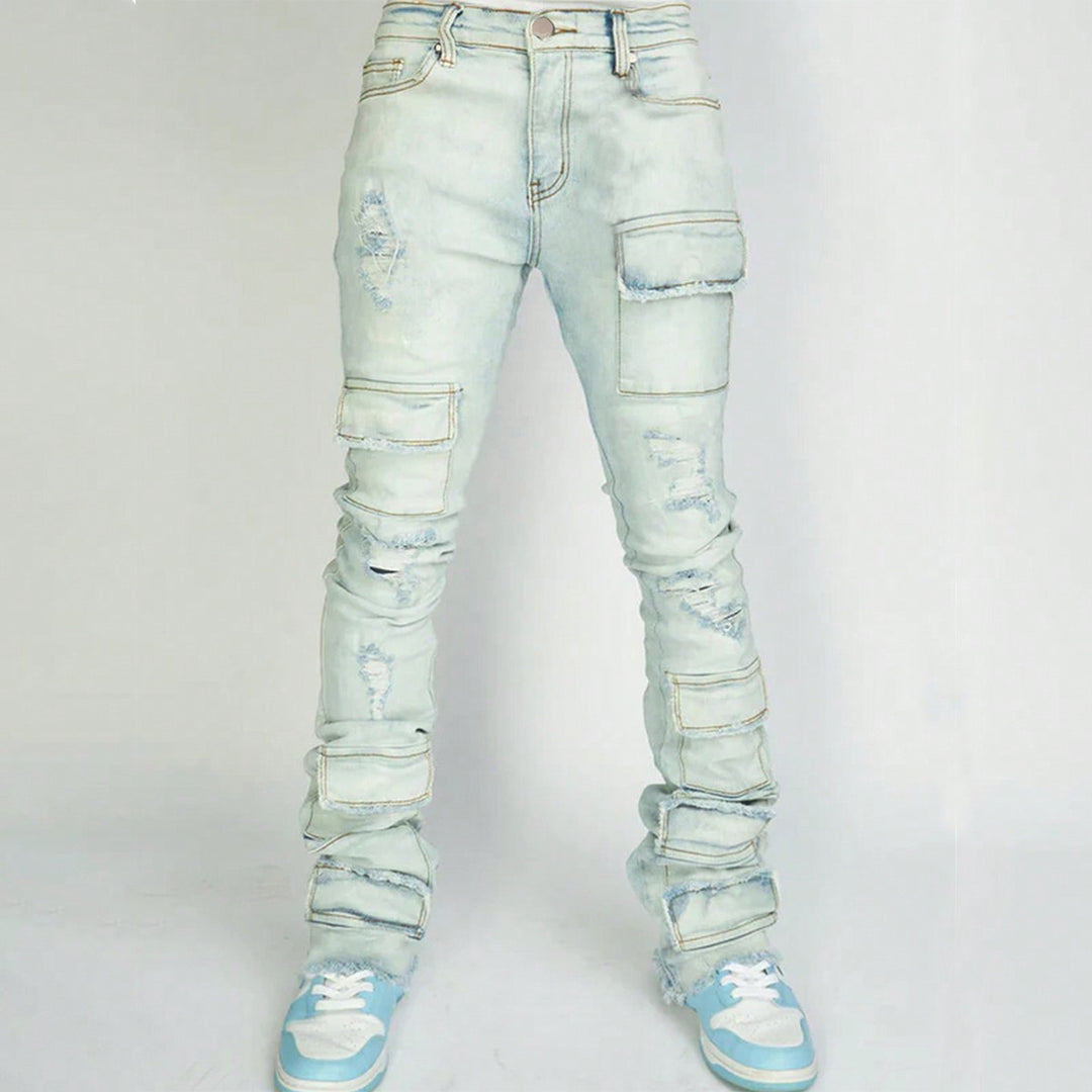 Dame cargo-jeans med dekorative lommer og moderne slidser Stilla