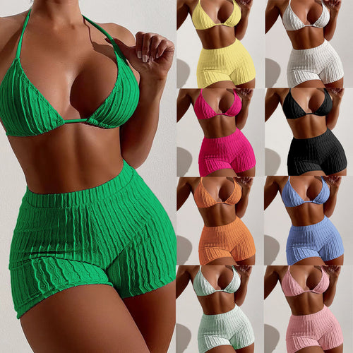 Femme Rip-Triangle-Bralette og Høj Talje Shorts Bikini Sæt Stilla
