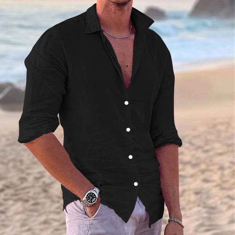 Herrer Let Casual Linned Knap-Down Skjorte Stilla