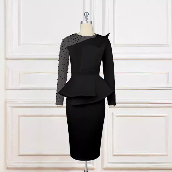 Dame Etuikjole med transparente puffærmer og dekorativt peplum Skovae