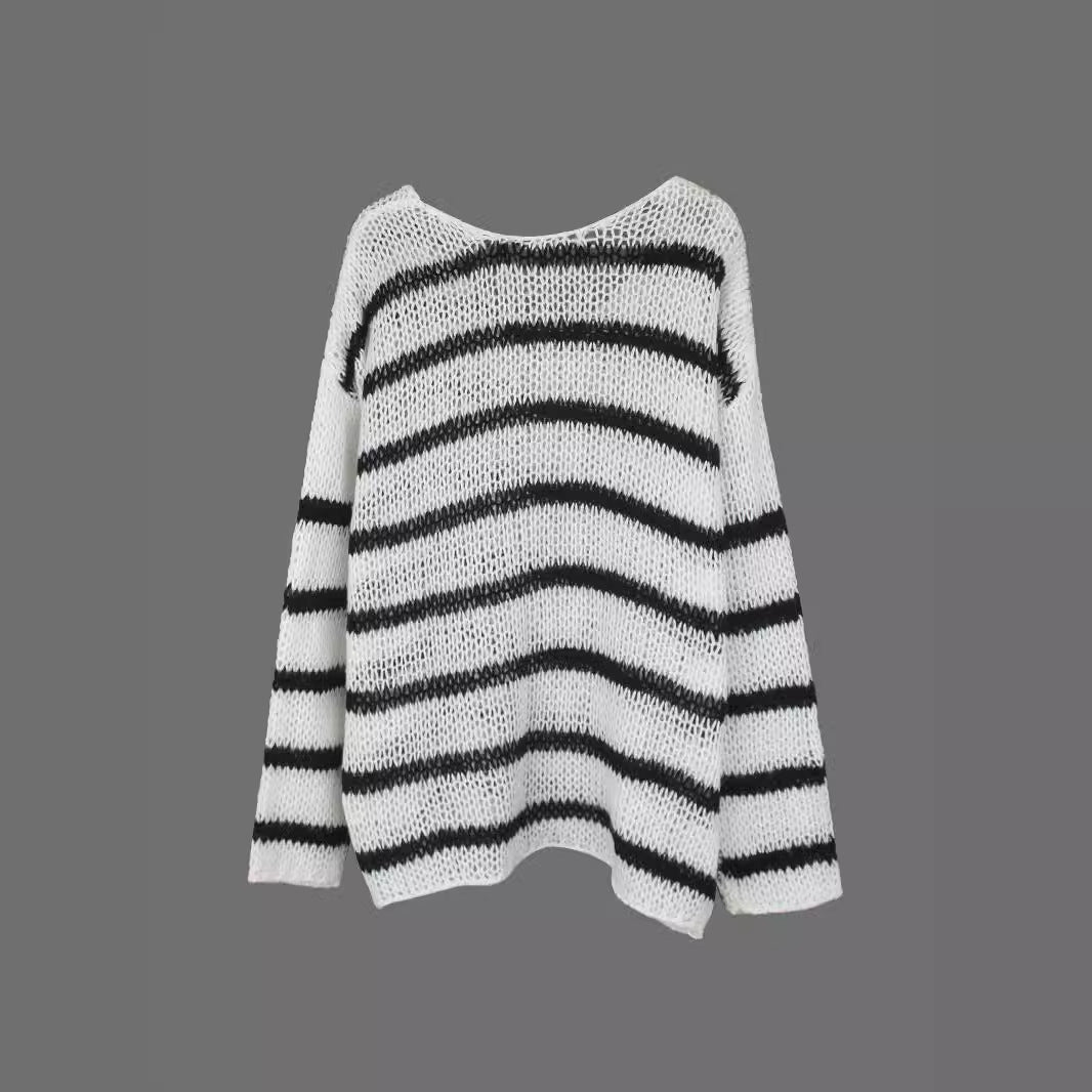 Dame casual sweater med luftig struktur og elegante striber Stilla