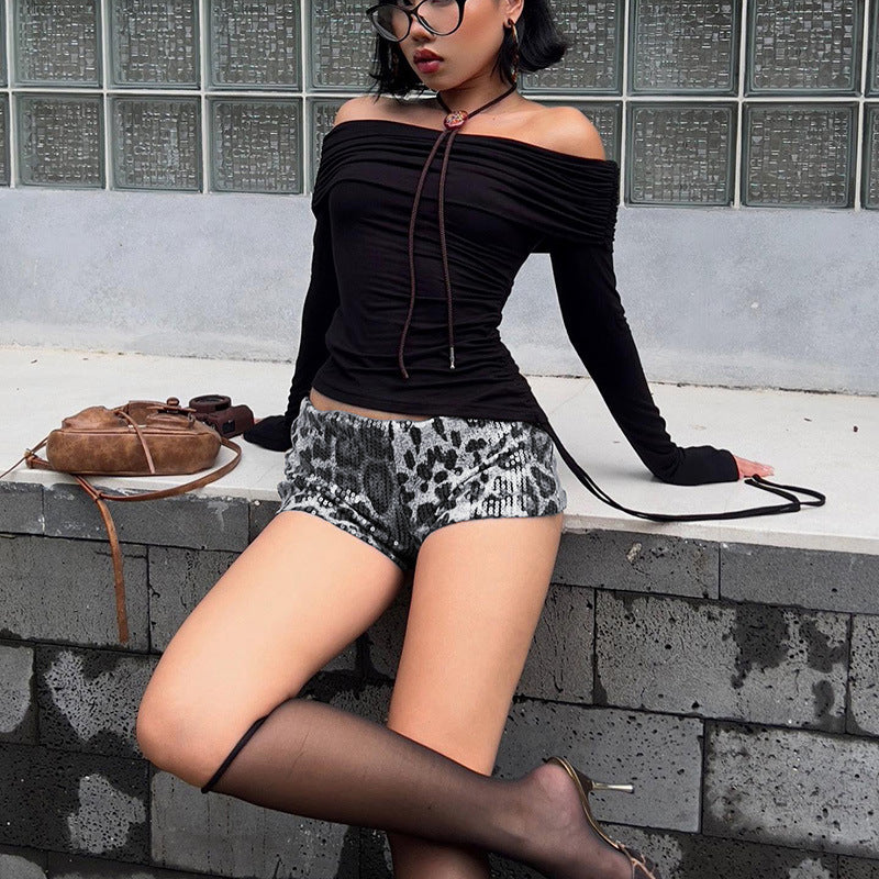 Dame Glamourøse Paillet-Shorts i Animal-Print Stilla