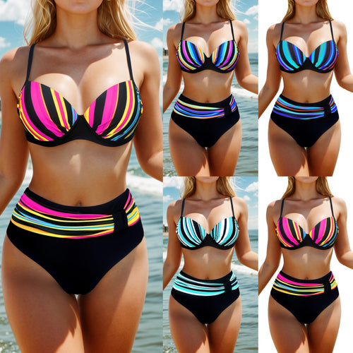 Dame bikini-sæt med geometrisk design og justerbart taljebælte Stilla