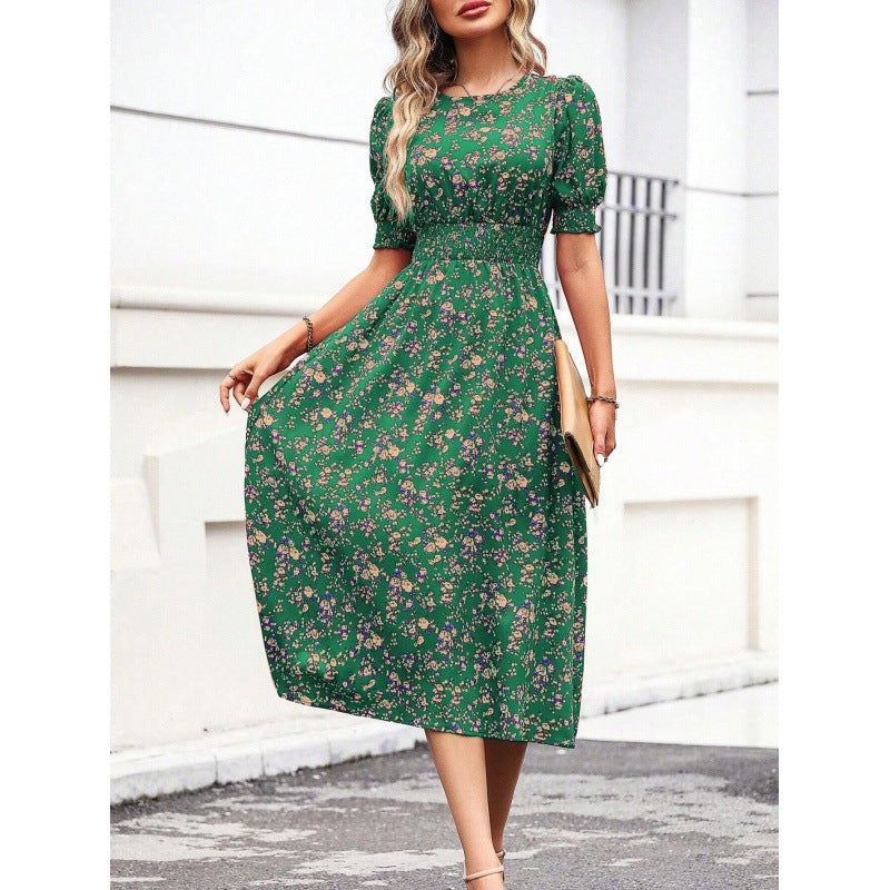 Dame Let Maxi Kjole med Blomsterprint og Smock-Talje Stilla