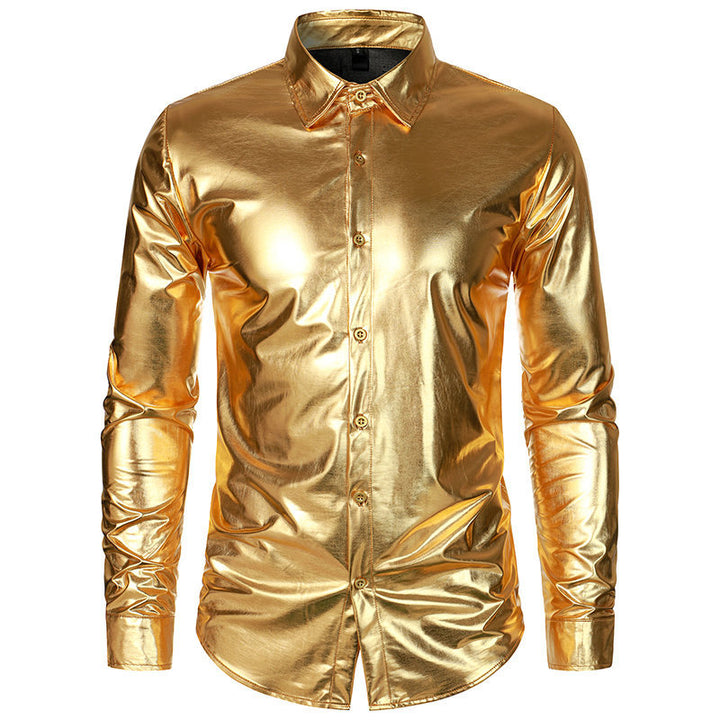 Herrer Shiny Metallic Knop-bra Shirt Stilla