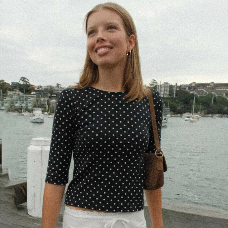 Dame Polka-dot langærmet skjorte med behagelig pasform og modedesign Skovae