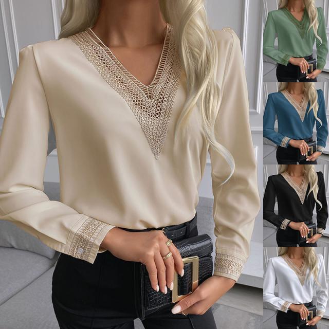 Damebluse med elegant blonde og V-udskæring Stilla