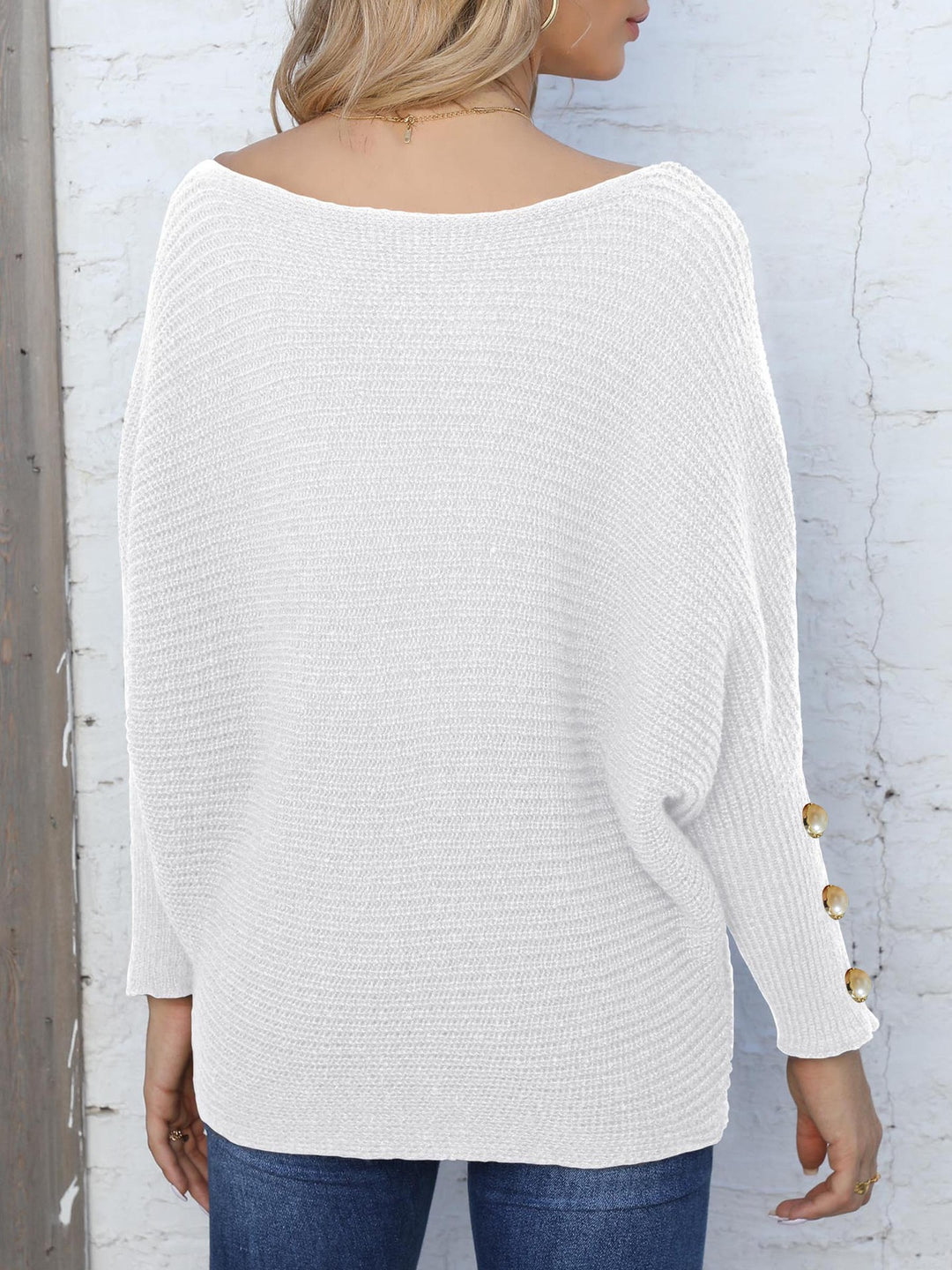 Dame Elegant Sweater med Off-Shoulder-design og Perleknapper Stilla