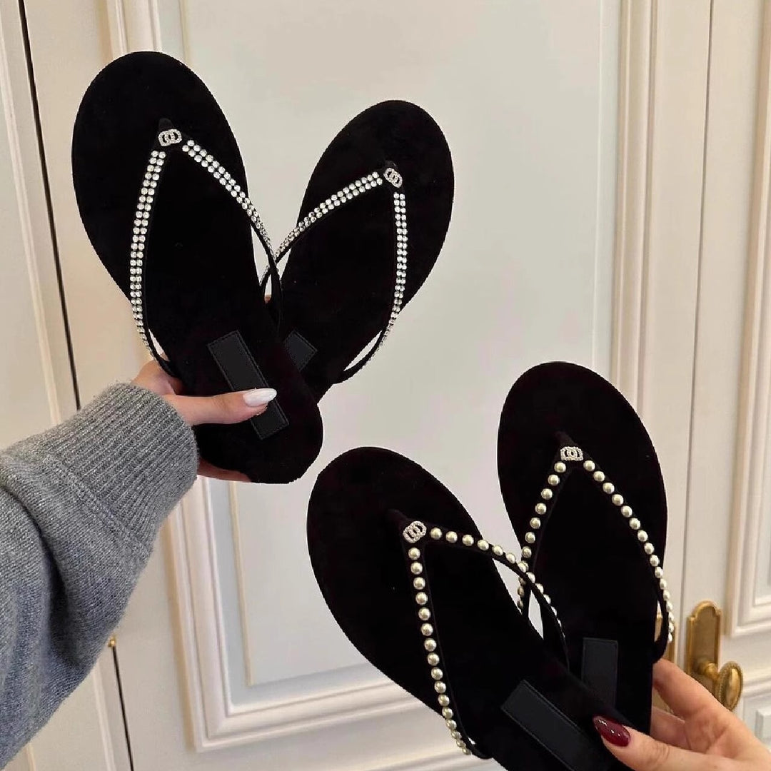 Dame luksus ruskind flip flops med elegant dekoration Stilla
