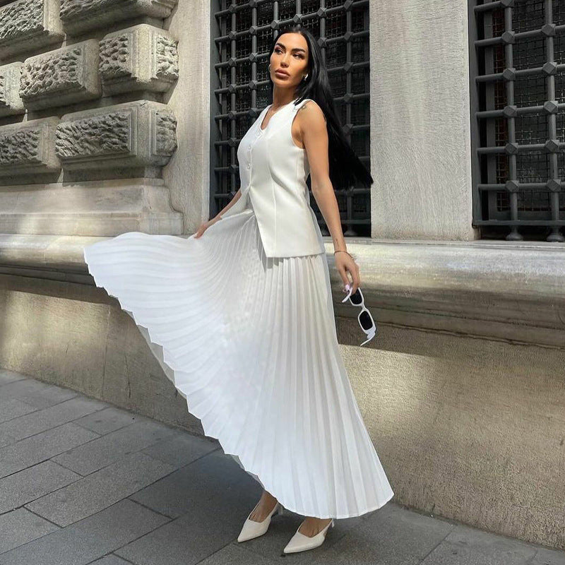 Dame Elegant og plisseret outfit-sæt med figursyet top Stilla