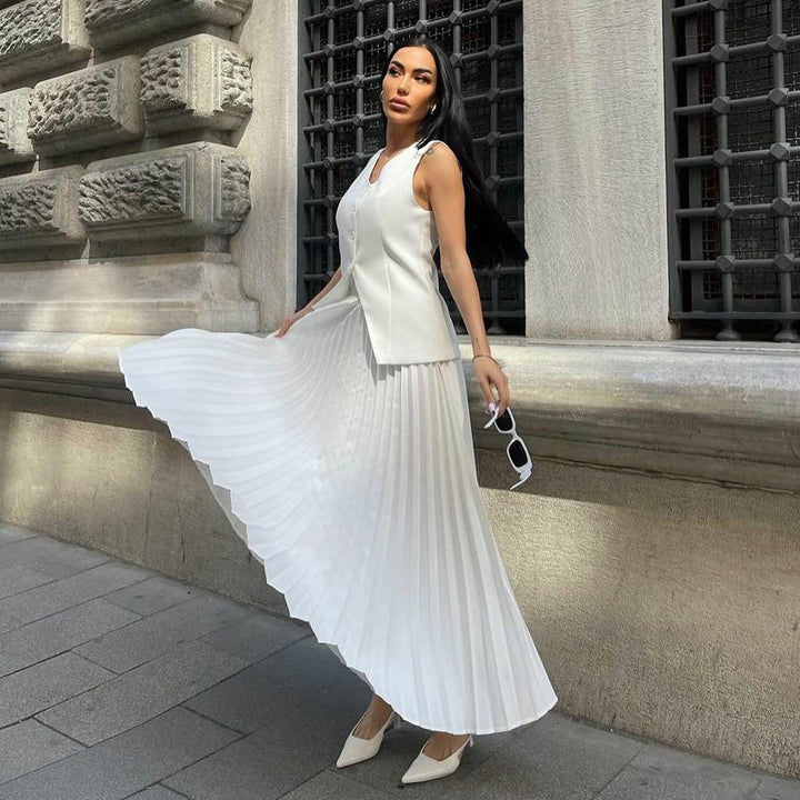 Dame Elegant og plisseret outfit-sæt med figursyet top Stilla
