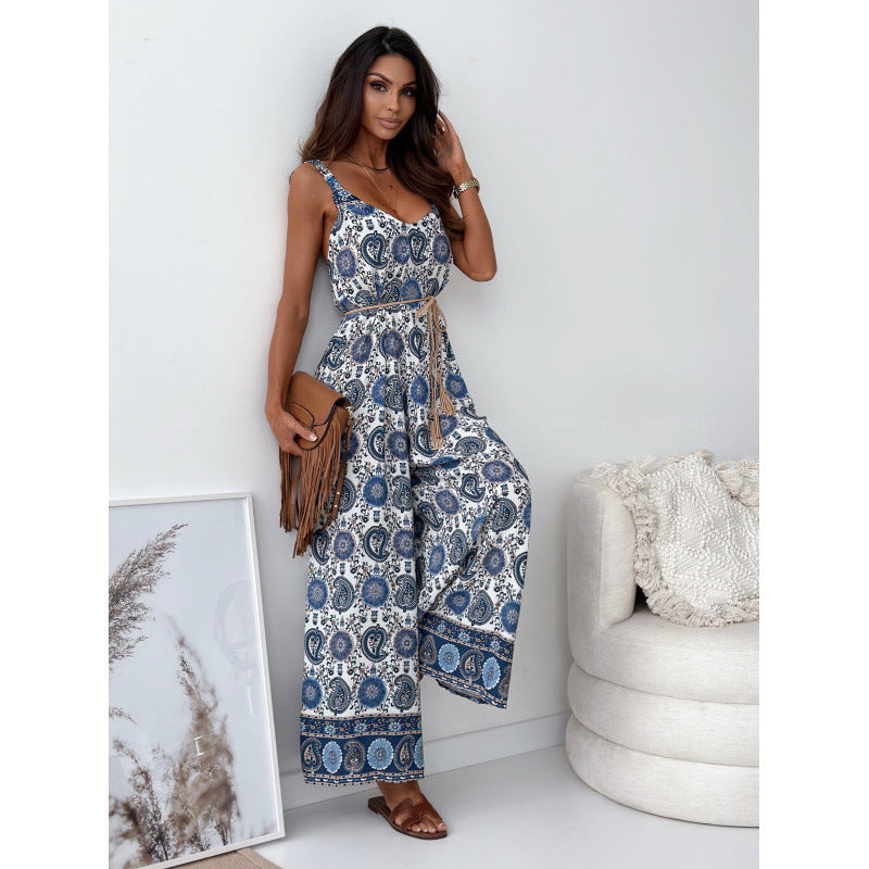 Dame Floral Print Maxi-Overall med Taljebælte Stilla