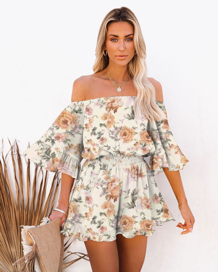 Dame Off-Shoulder Playsuit med Volanter og elastisk Taljeindlæg Stilla