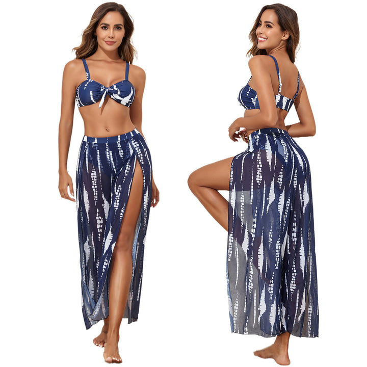 Dame High-Waist-bikini-sæt med stilfuld knude-design og kontrasterende mønstre Stilla