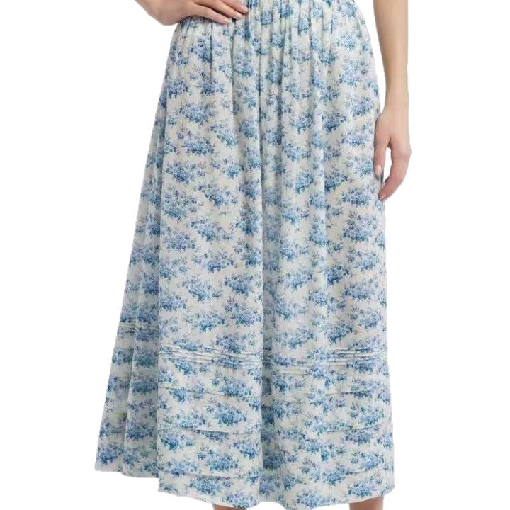 Dame Maxiskirt med floral design og feminine rynker Stilla