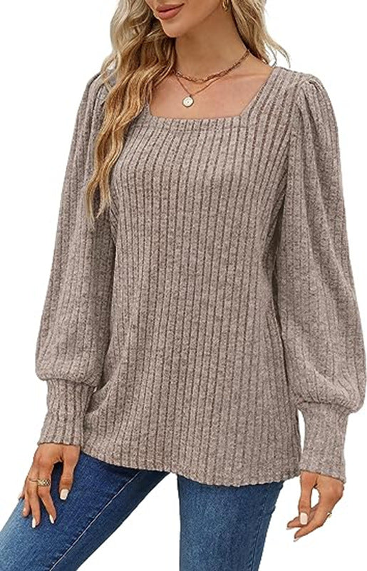 Dame sweater med ribbet design og ballonærmer Stilla
