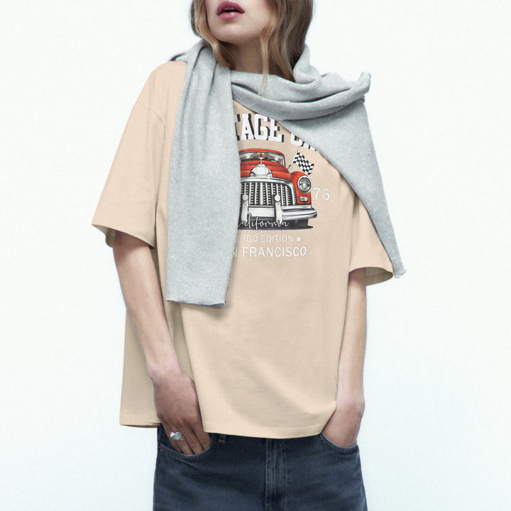 Dame Oversized T-shirt med Vintage-Bil-motiv Stilla