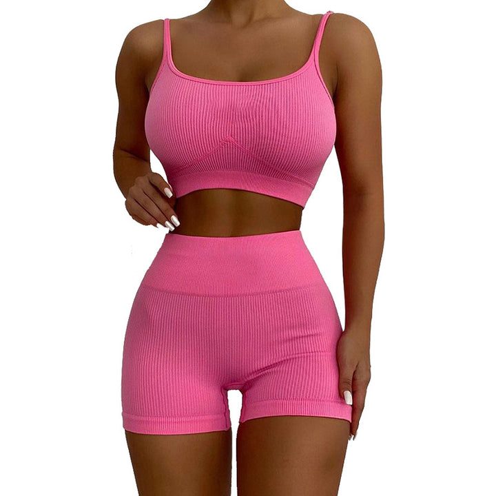 Damer Sportsligt Ribbet Crop-Top og Hotpants Sæt Stilla