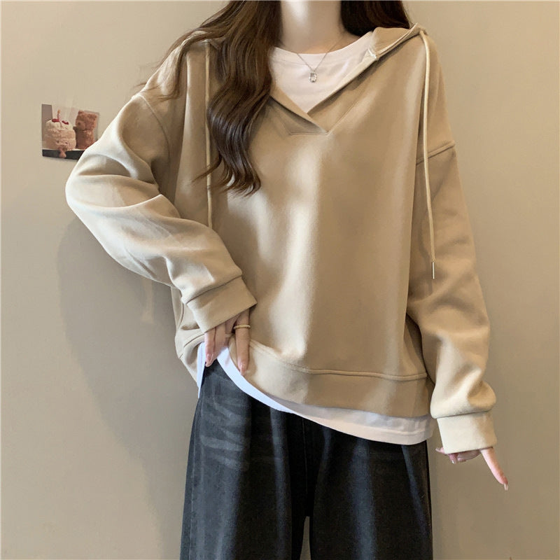 Femme Komfortabel Oversized V-Udskæring Hoodie Sweatshirt Stilla