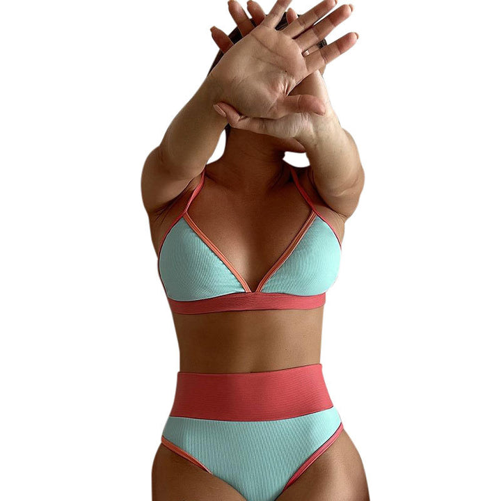 Dame High-Waist Bikini Sæt med stilfulde ribdetaljer Skovae