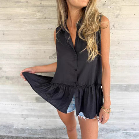 Dame Ærmeløs Knaplukning Peplum Top Stilla