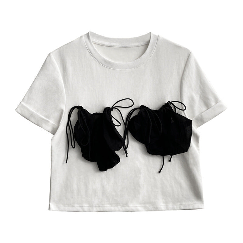 Dame T-shirt med innovativt rynke-design og afslappet snit Stilla