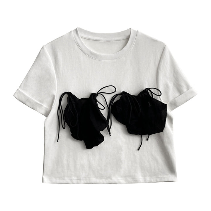 Dame T-shirt med innovativt rynke-design og afslappet snit Stilla