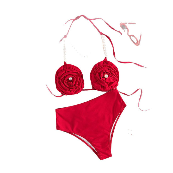 Dame bikini sæt med florale applikationer og elegante perle-detaljer Stilla