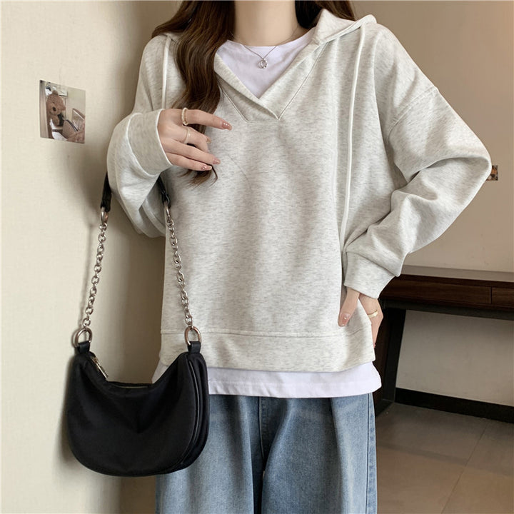 Femme Komfortabel Oversized V-Udskæring Hoodie Sweatshirt Stilla