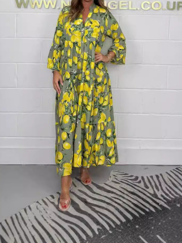 Dame Maxikjole med voluminøse flæsedetaljer og blomster mønster Stilla