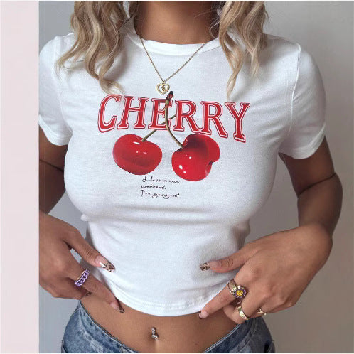 Dame Crop-T-Shirt med kunstnerisk blodtryksdesign Skovae