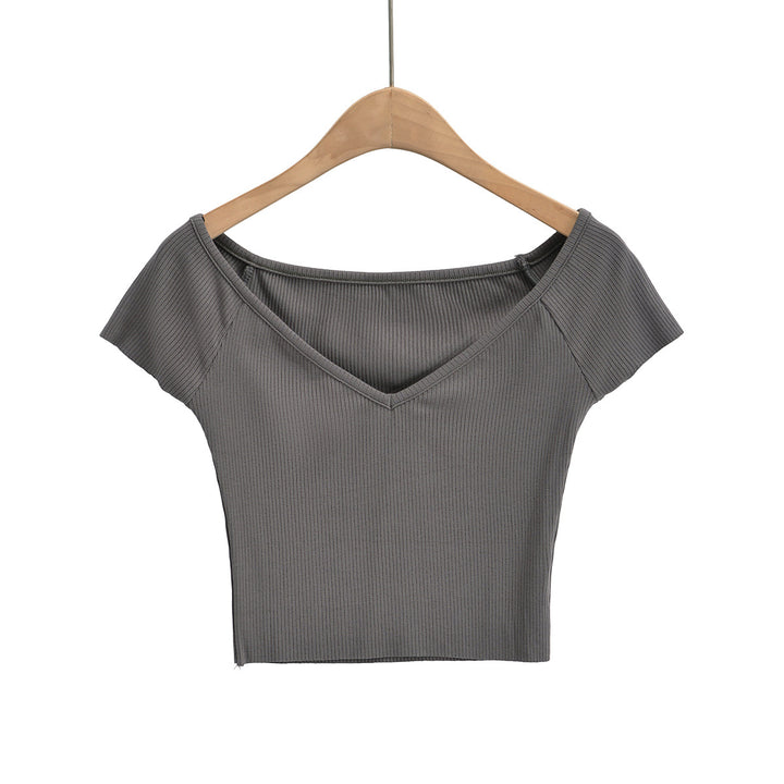 Dame figursyet Crop-Top med off-shoulder design og ribstruktur Stilla