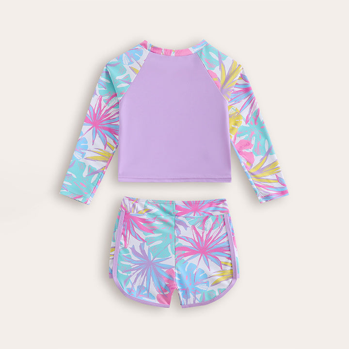 Dame Rashguard Sæt med farverigt palmetræmønster og korte shorts Stilla