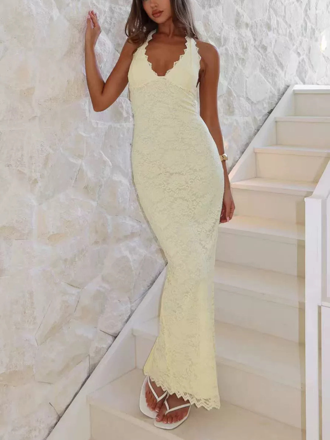 Dame Elegant Spidsmaxikjole med holdende Décolleté Skovae