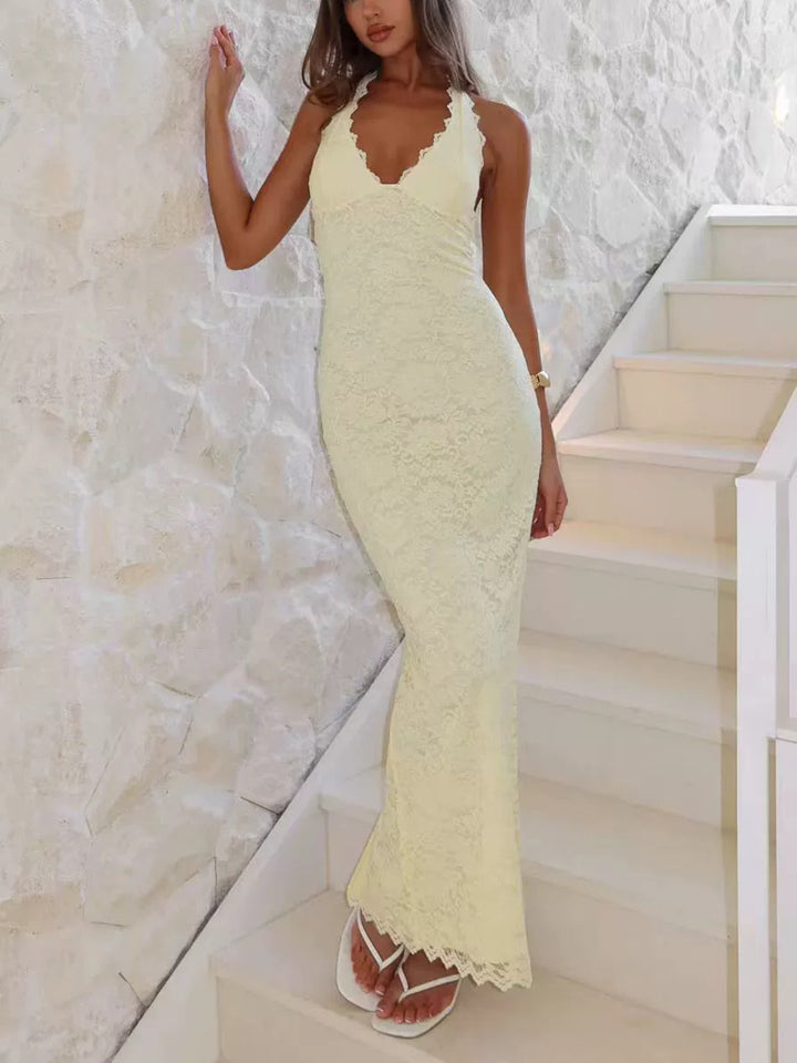 Dame Elegant Spidsmaxikjole med holdende Décolleté Skovae