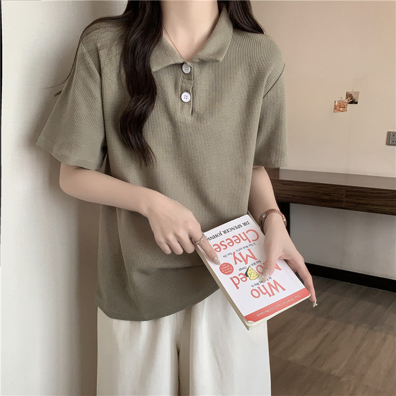 Femme Classic Vaffel Strik Polo-Shirt Stilla