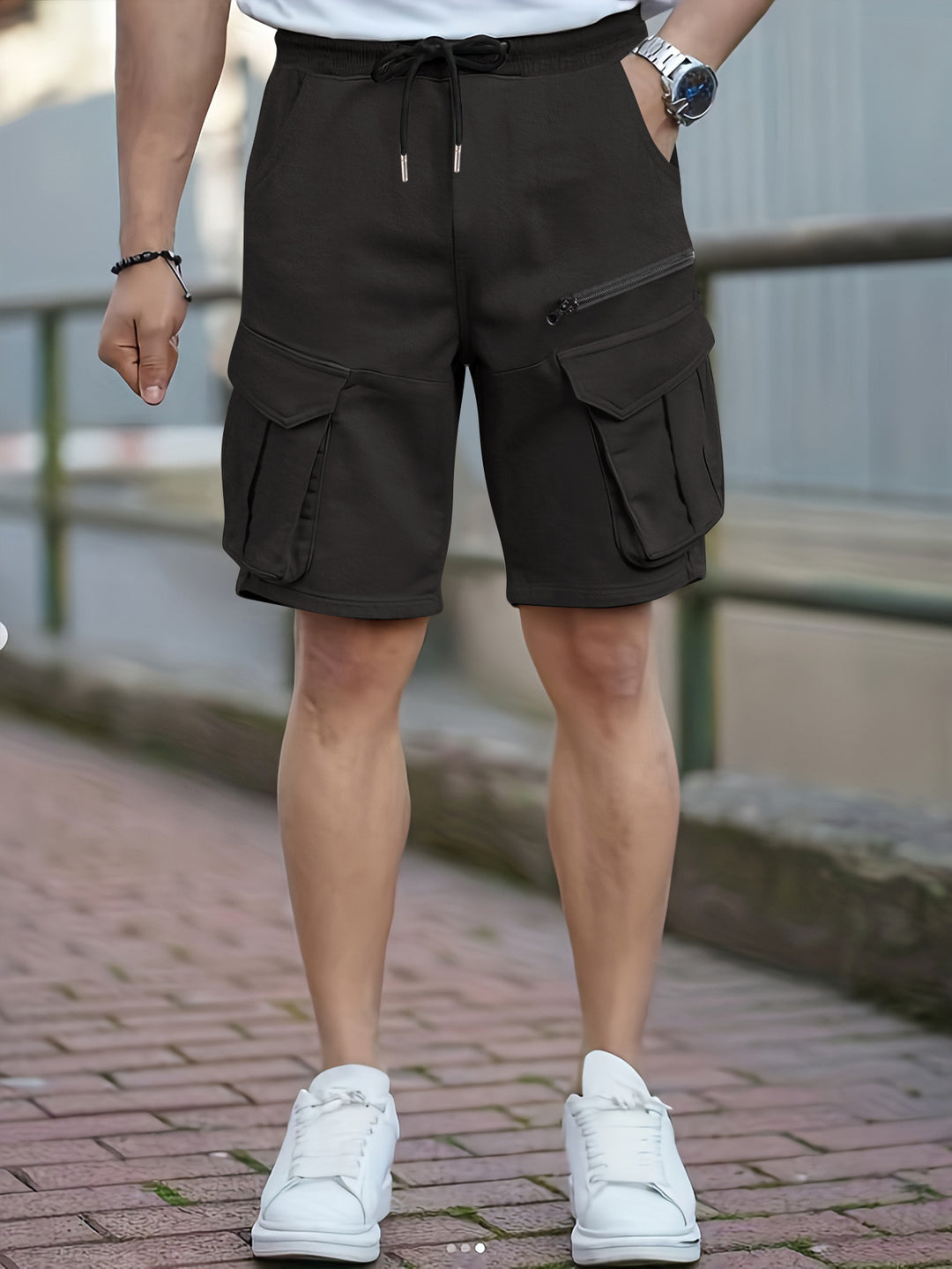 Herrer Cargo-shorts med multifunktionelle lommer og elastisk talje Stilla