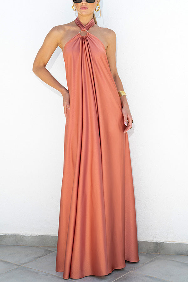 Stilla | Ring Halter Neck Rygløs Maxi Kjole