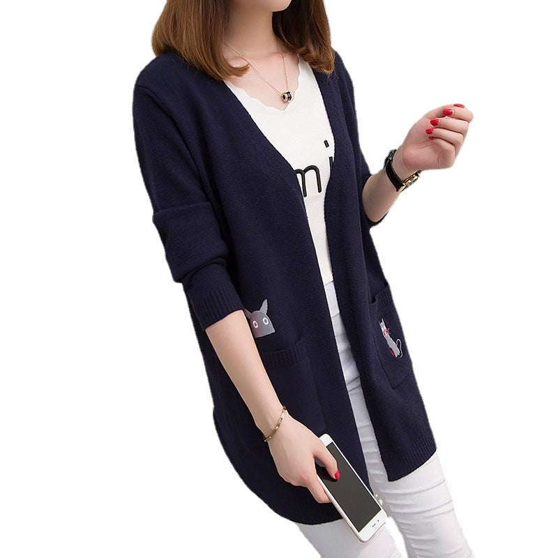 Femme afslappet cardigan med unikke katte-lommer Stilla