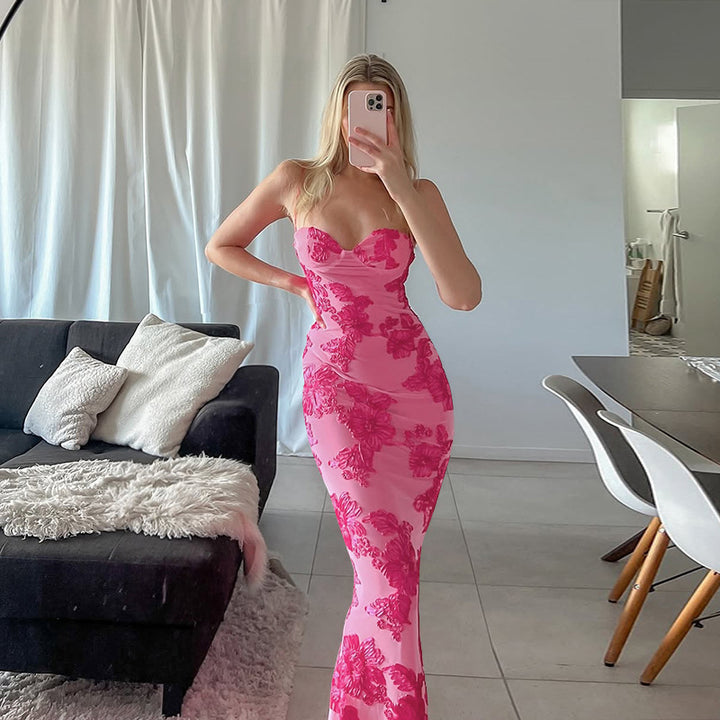 Dame Floral Broderet Maxikjole Stilla